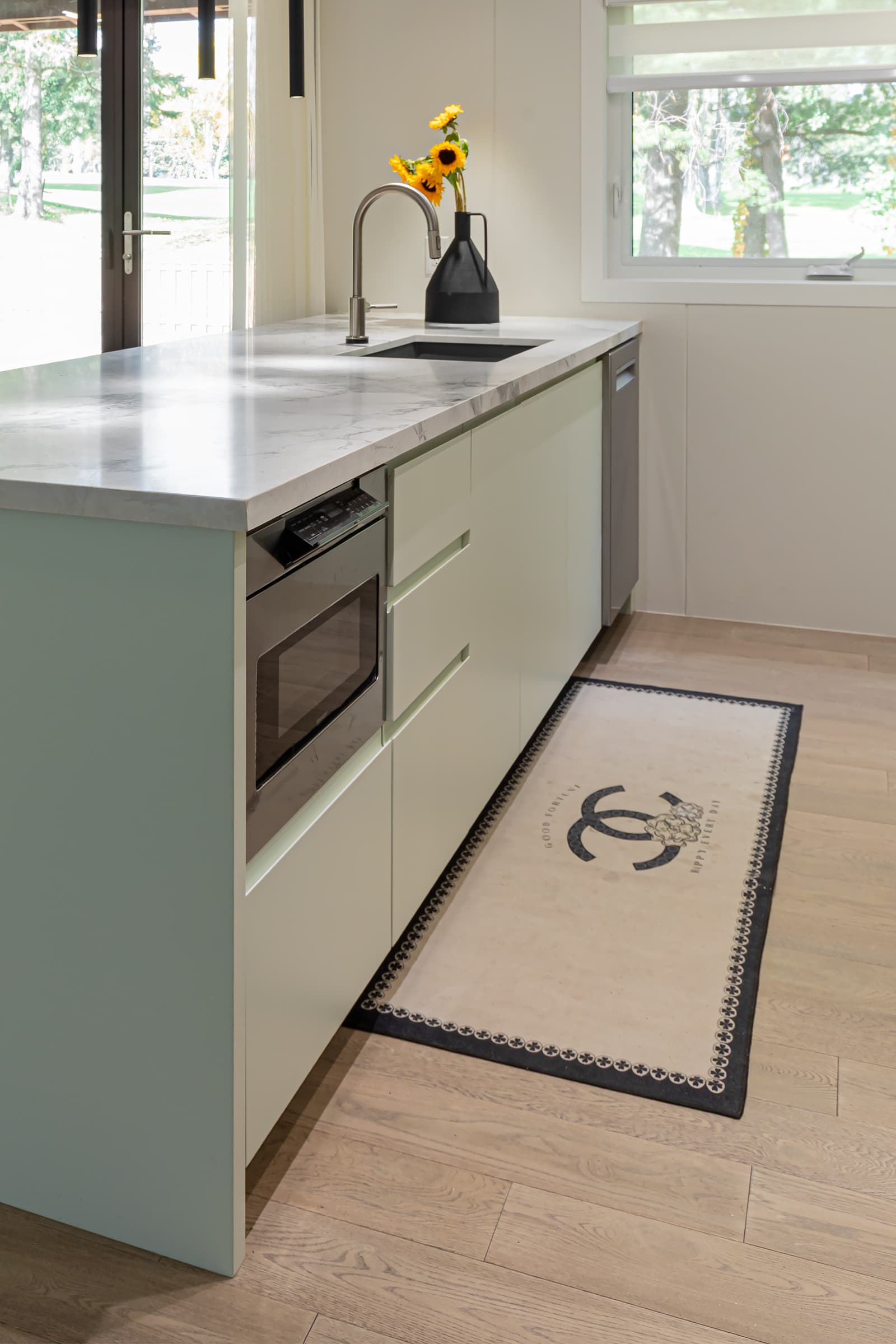 close up angled view of sink and vanity display