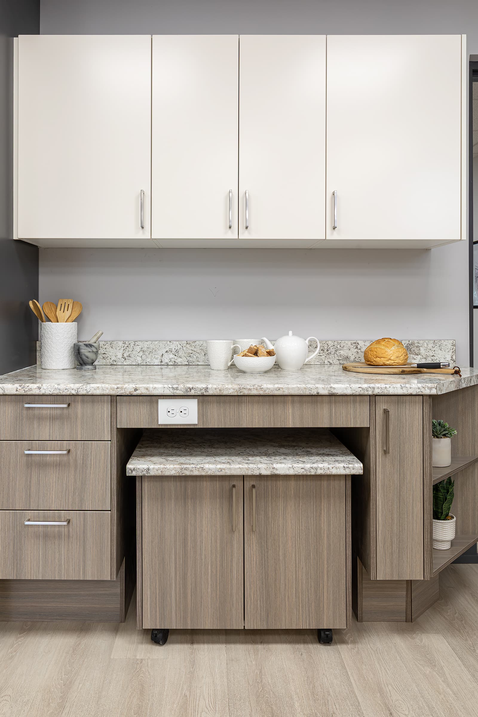 upper and lower cabinetry display